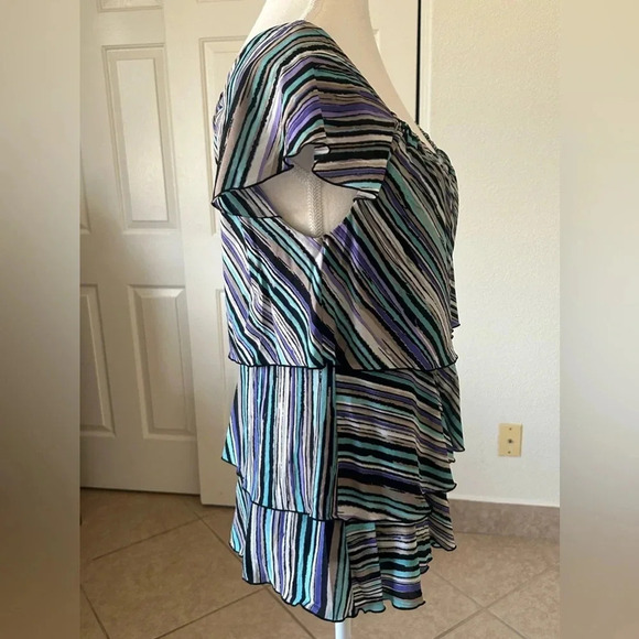 Style & Co. Petite Womens Blouse Striped Short Sleeve PP Multicolor - Picture 2 of 10